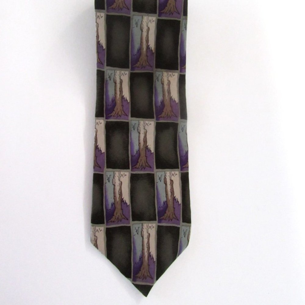 JERRY GARCIA Collectors Edition 100% silk necktie gray & purple abstract trees